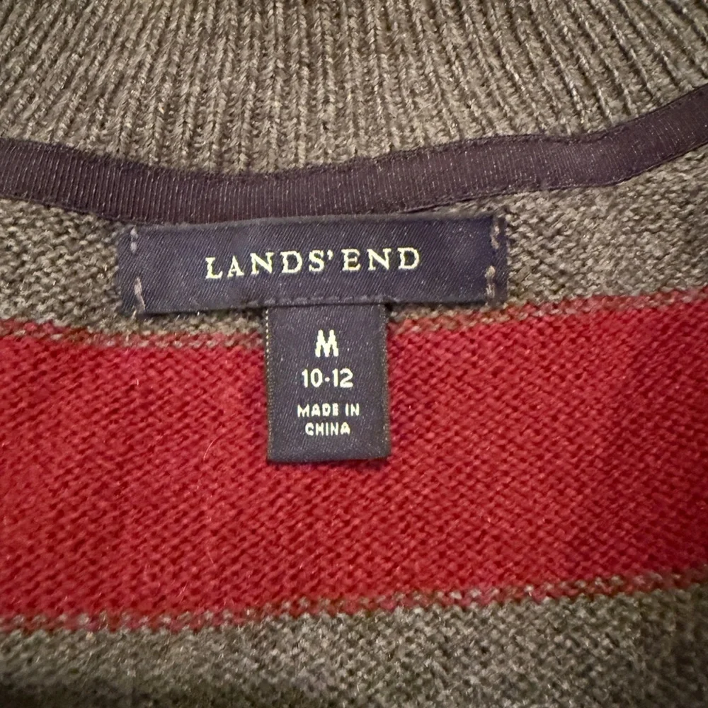 Lands' End Gray and Red Striped Cardigan grunge punk academia wool